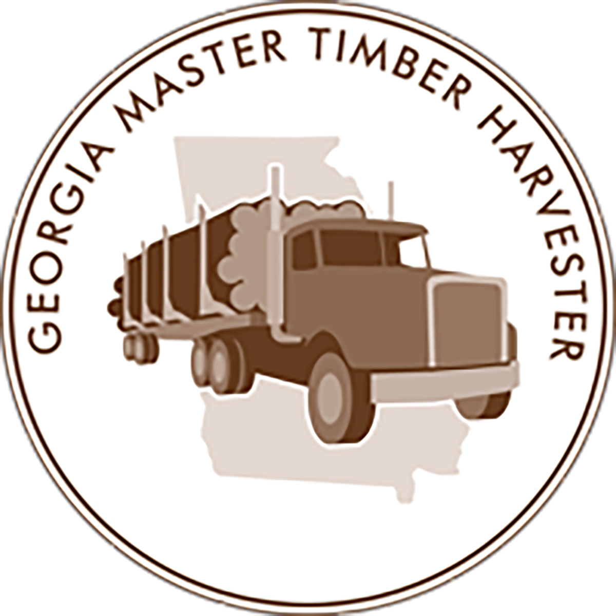 Georgia Master Timber Harvester logo, featuring an outline of the state and a lumber truck.